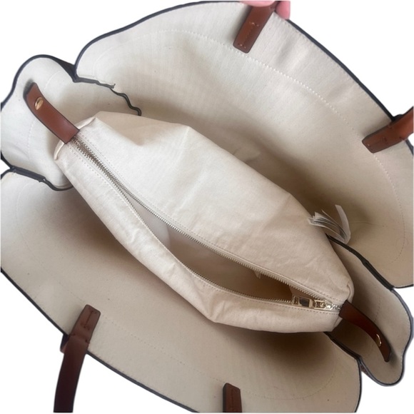 ZARA Elegant Tan and Cream Women's Tote Bag - Picture 7 of 9